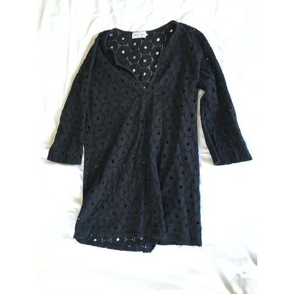 Jordan Taylor Swim Cover Up Womens Large Black Eyelet Lace Tunic Made in USA EUC - Picture 3 of 13